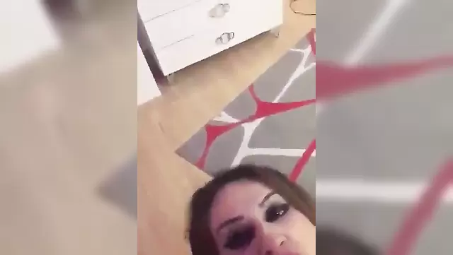A Turkish girl with black eyebrows gives her husband a blowjob